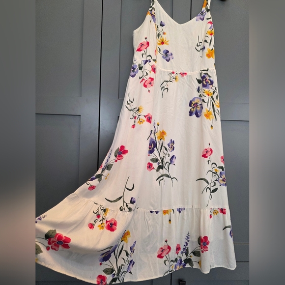 Old Navy Floral White Midi Dress Large Strappy Sundress Feminine Cottagecore - Picture 4 of 11